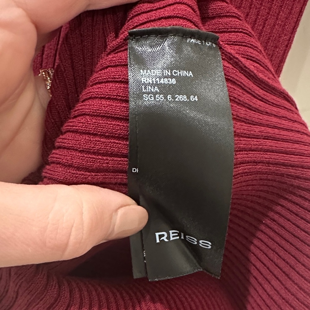 Reiss Burgundy Ribbed Short Sleeve Top - Picture 3 of 5